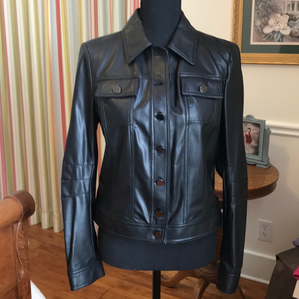 Faux black leather cropped jacket
